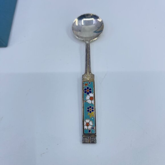 vintage hany cloisonné silver plated dessert spoons set of 6 made in korea - Picture 3 of 8